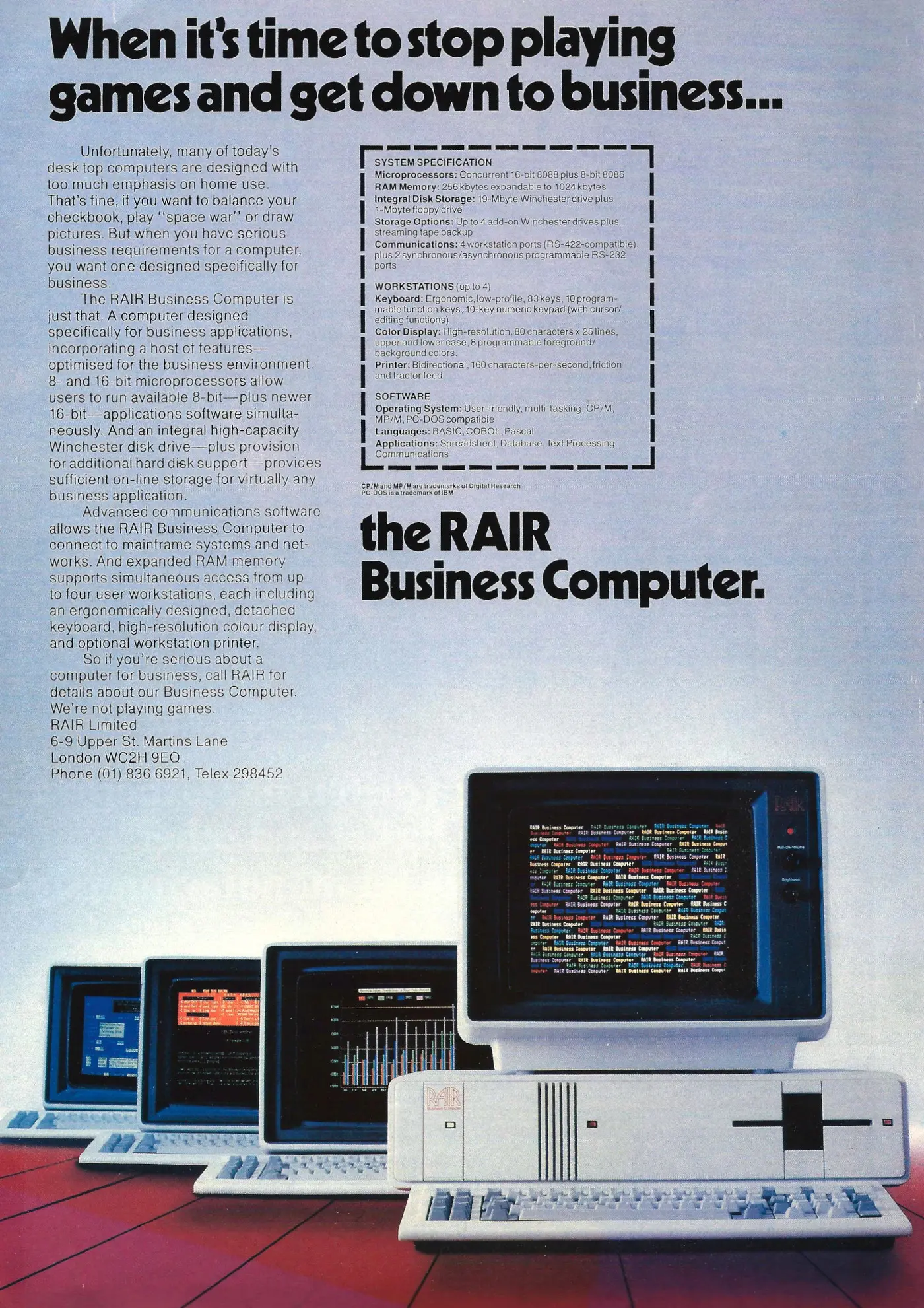 RAIR Advert: RAIR: When it's time to stop playing games and get down to business, from Practical Computing, June 1983