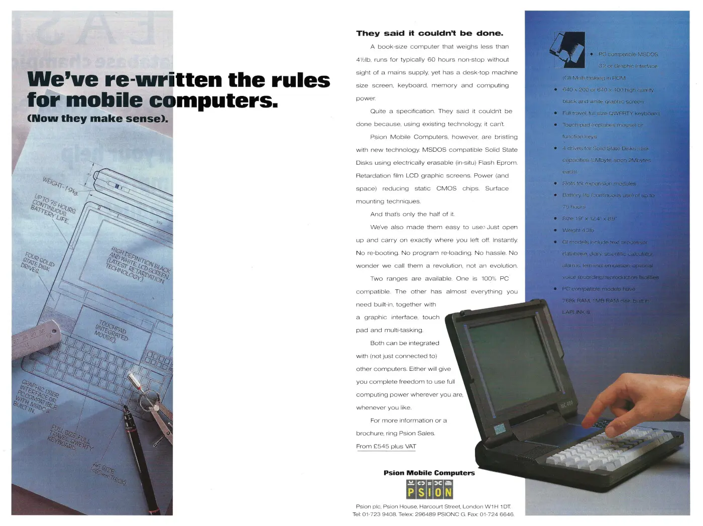 Psion Advert: Psion MC400, from Personal Computer World, November 1989