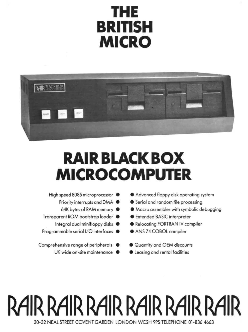 RAIR Advert: The British Micro: RAIR Black Box Microcomputer, from Practical Computing, November 1978