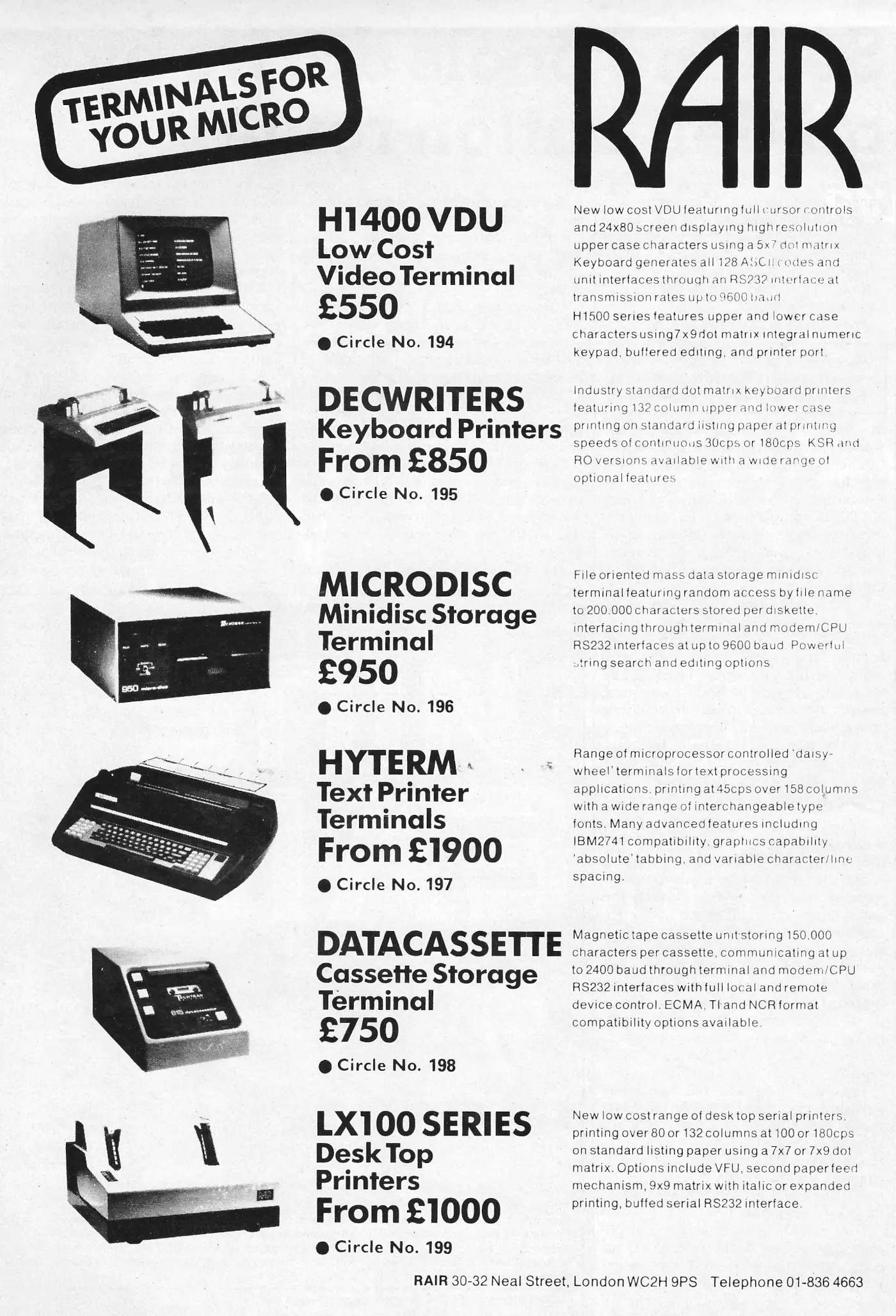 RAIR Advert: RAIR - Terminals for your micro, from Practical Computing, December 1979