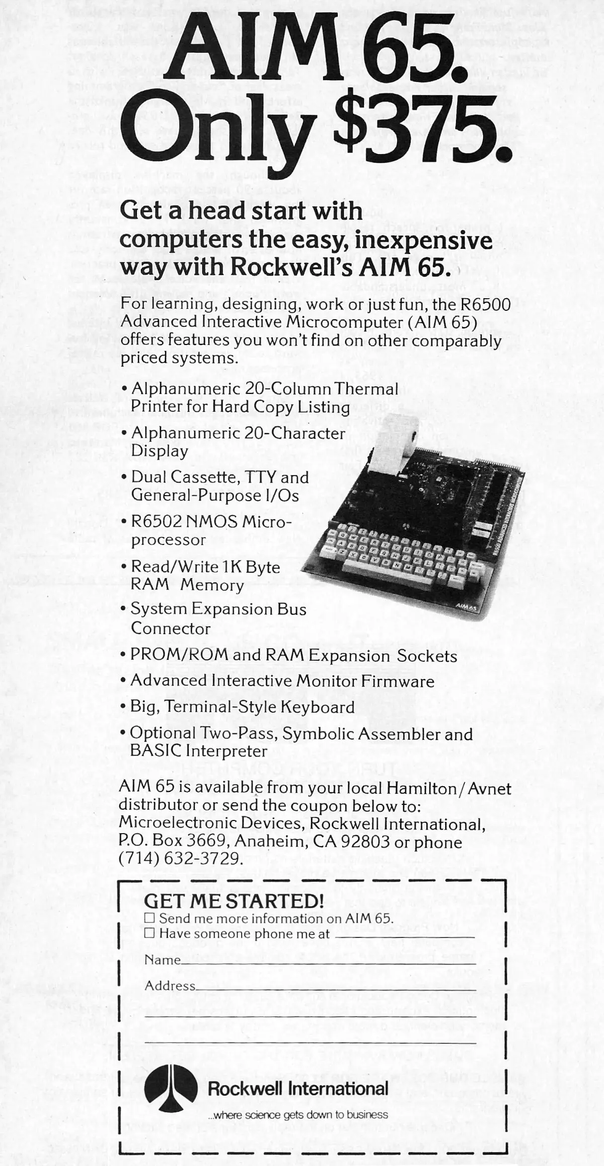An official Rockwell advert for the AIM-65, from Byte, December 1978