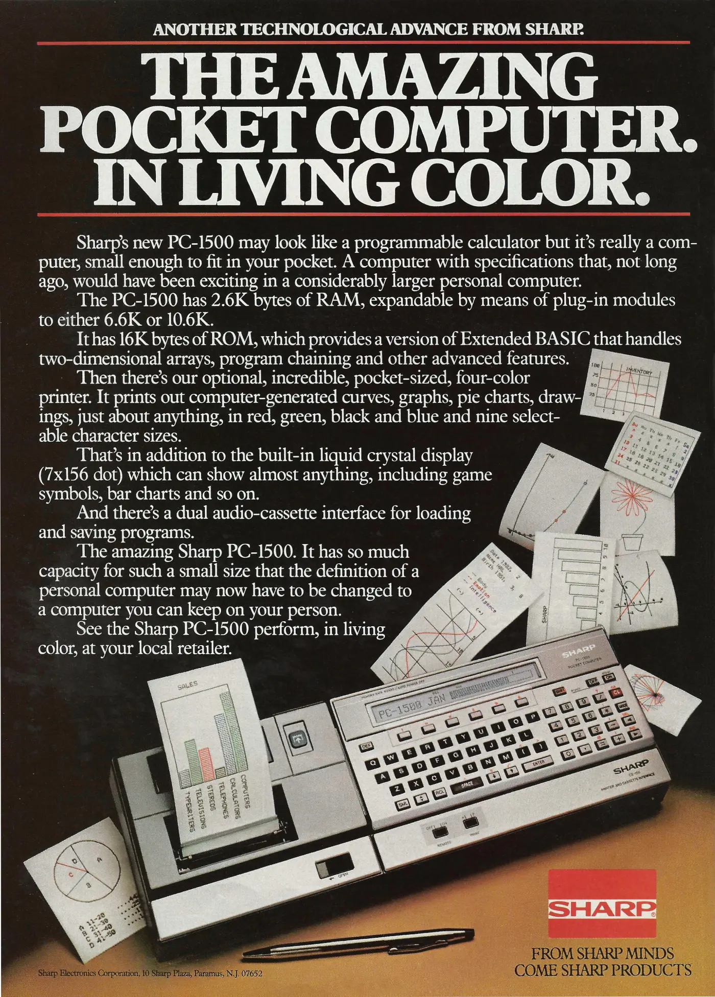 Sharp Advert: Sharp: The Amazing Pocket Computer in Living Color, from Personal Computing, May 1982