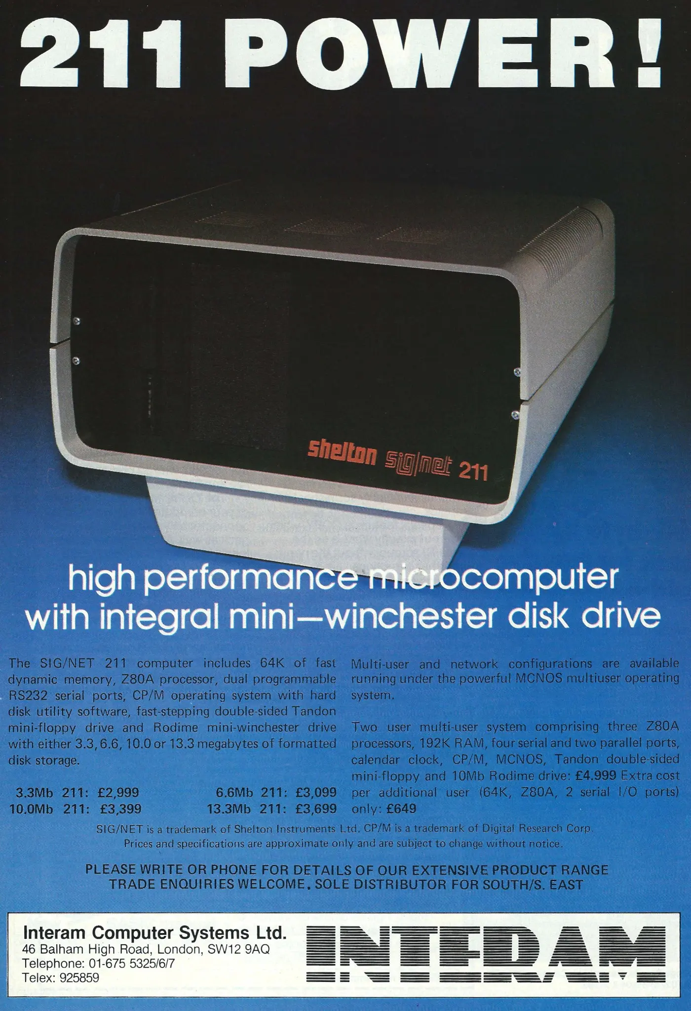 Shelton Advert: Shelton Sig/Net: 211 Power!, from Personal Computer World, January 1982