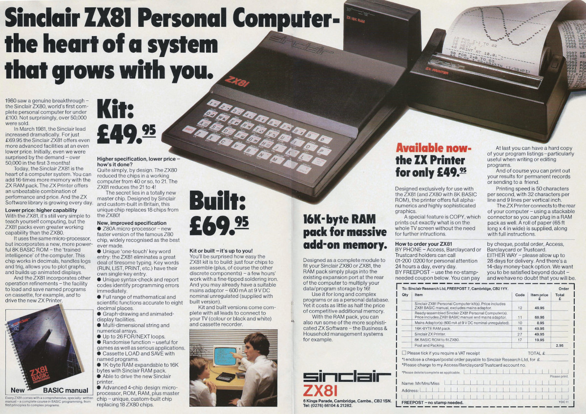 The heart of a system that grows with you: a ZX81 along with the ZX Printer - available for £49.95 - about £210 in 2024