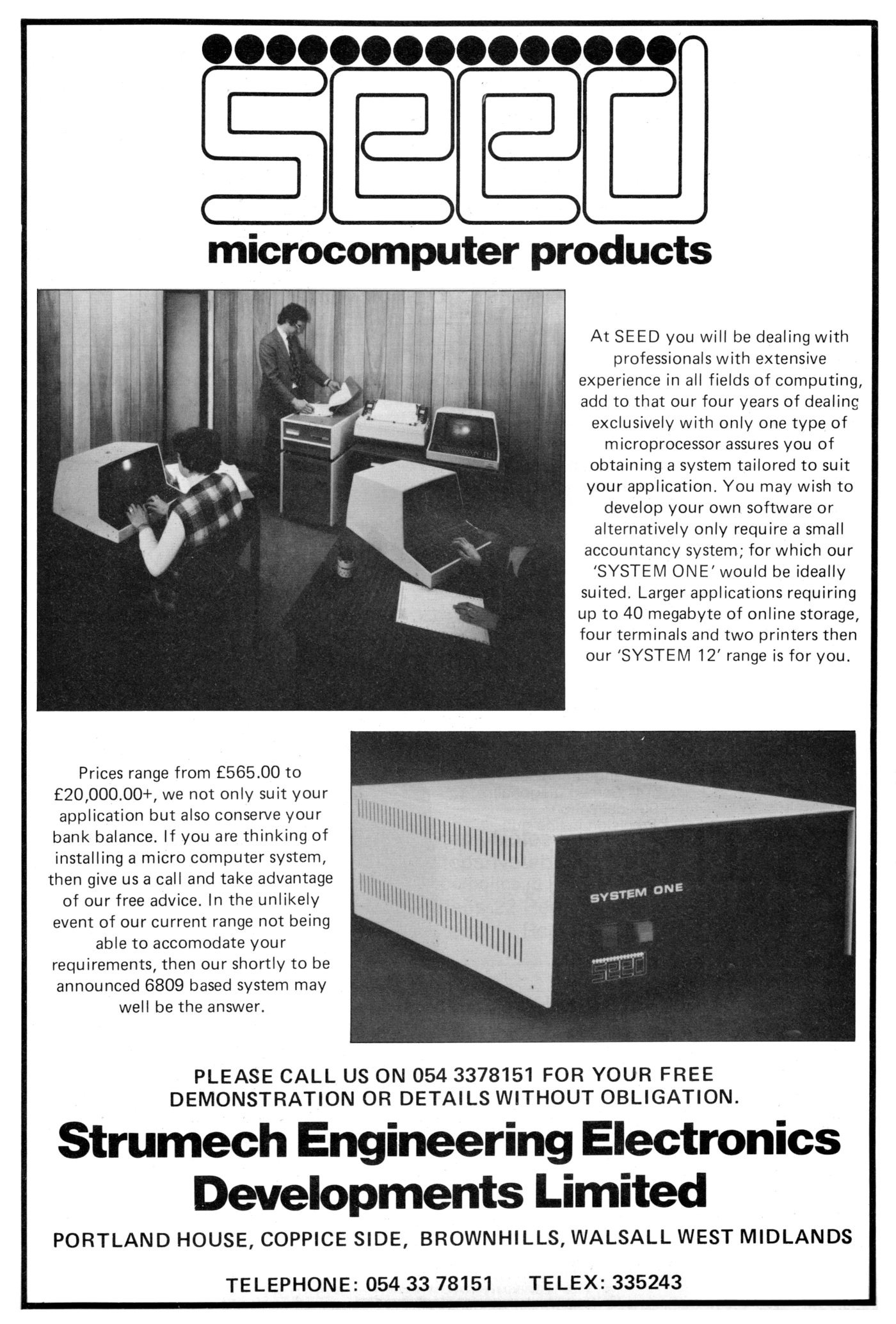 Strumtech/SEED Advert: SEED Microcomputer products System One, from Personal Computer World, March 1981
