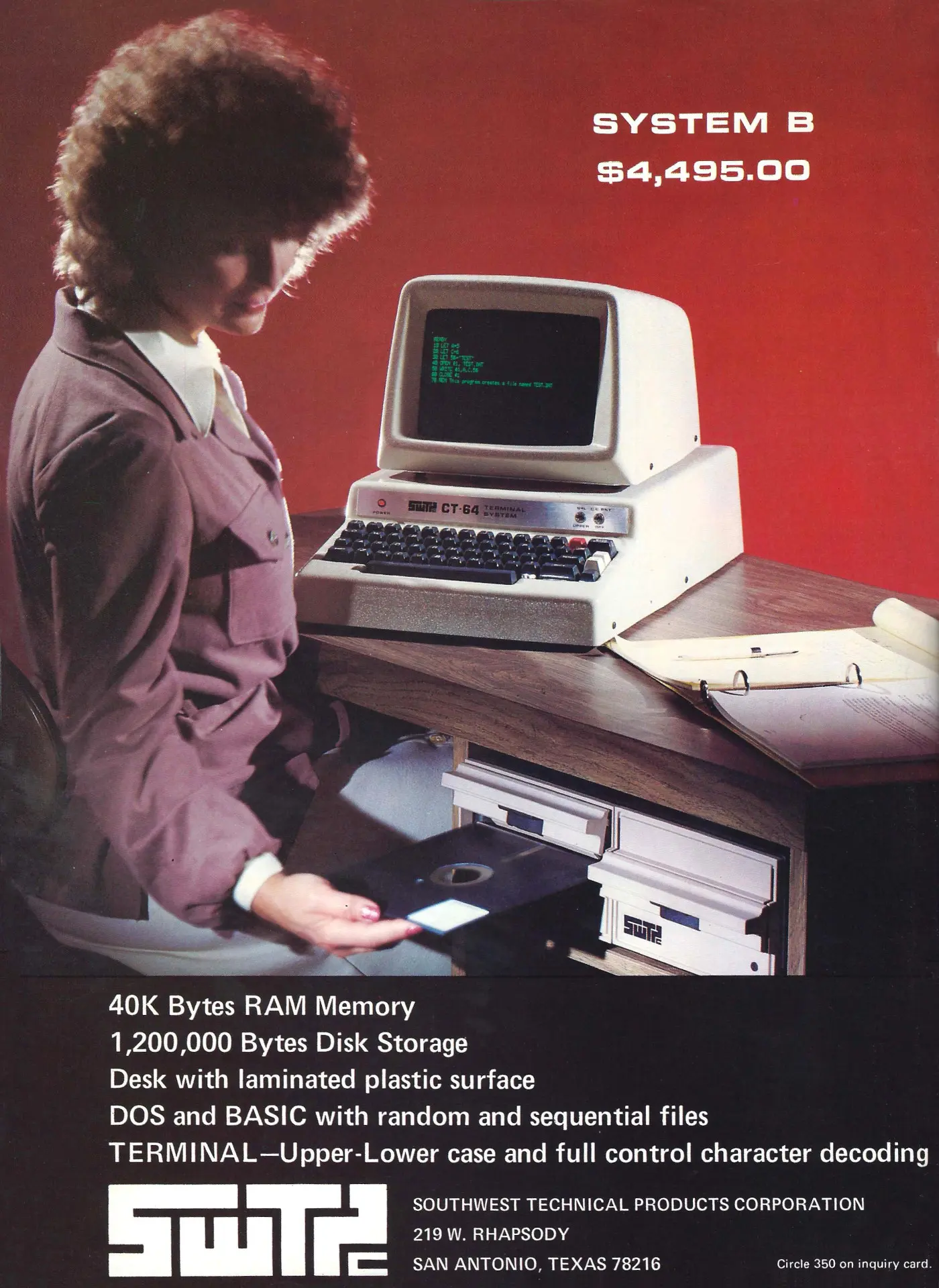 SWTPC Advert: SWTPC: System B $4,495.00, from Byte - The Small Systems Journal, August 1978