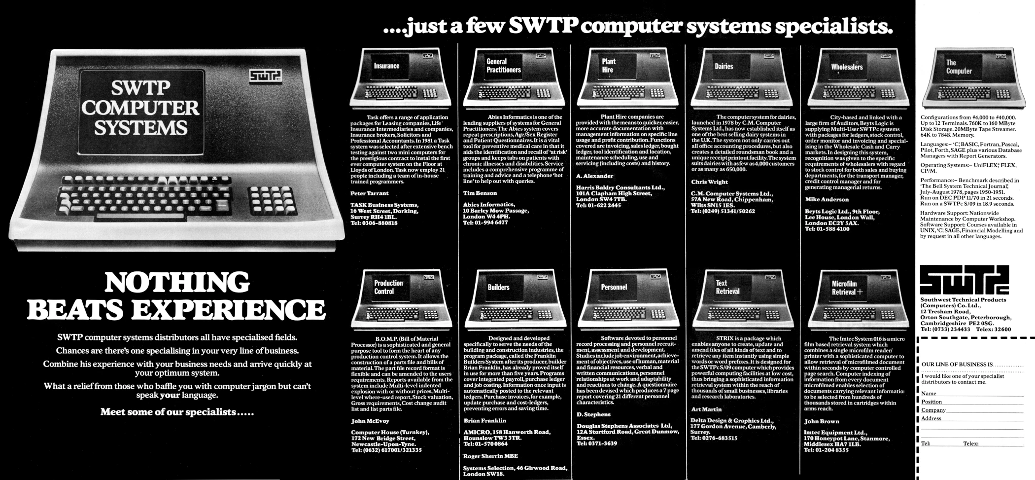 SWTPC Advert: SWTPC Computer Systems: Nothing beats experience, from Practical Computing, September 1982