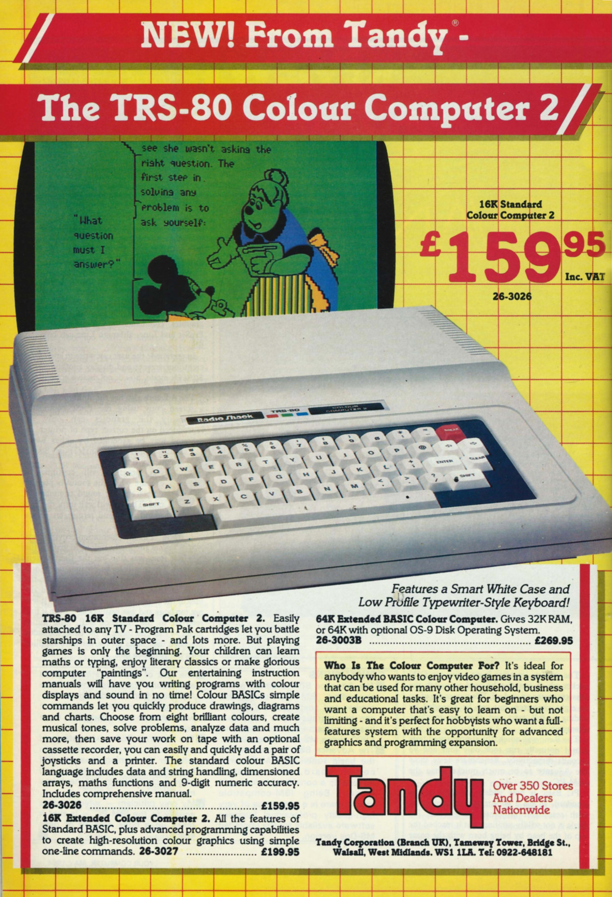 An advert for the <span class='hilite'>Colour Computer</span> 2 from only a few months before, where the same machine had been a full 50% more expensive. From Your Computer, May 1984