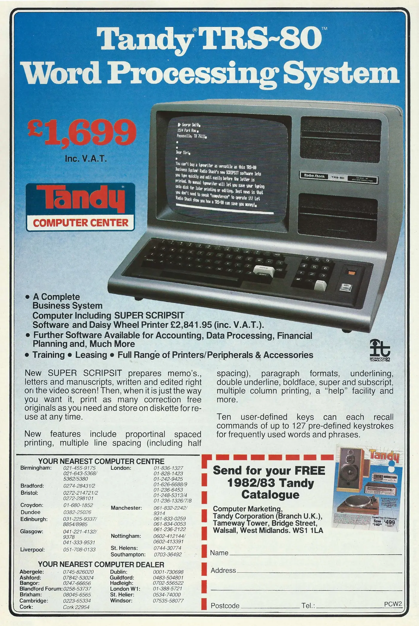 Tandy/Radio Shack Advert: Tandy TRS-80 Word Processing System, from Personal Computer World, November 1982