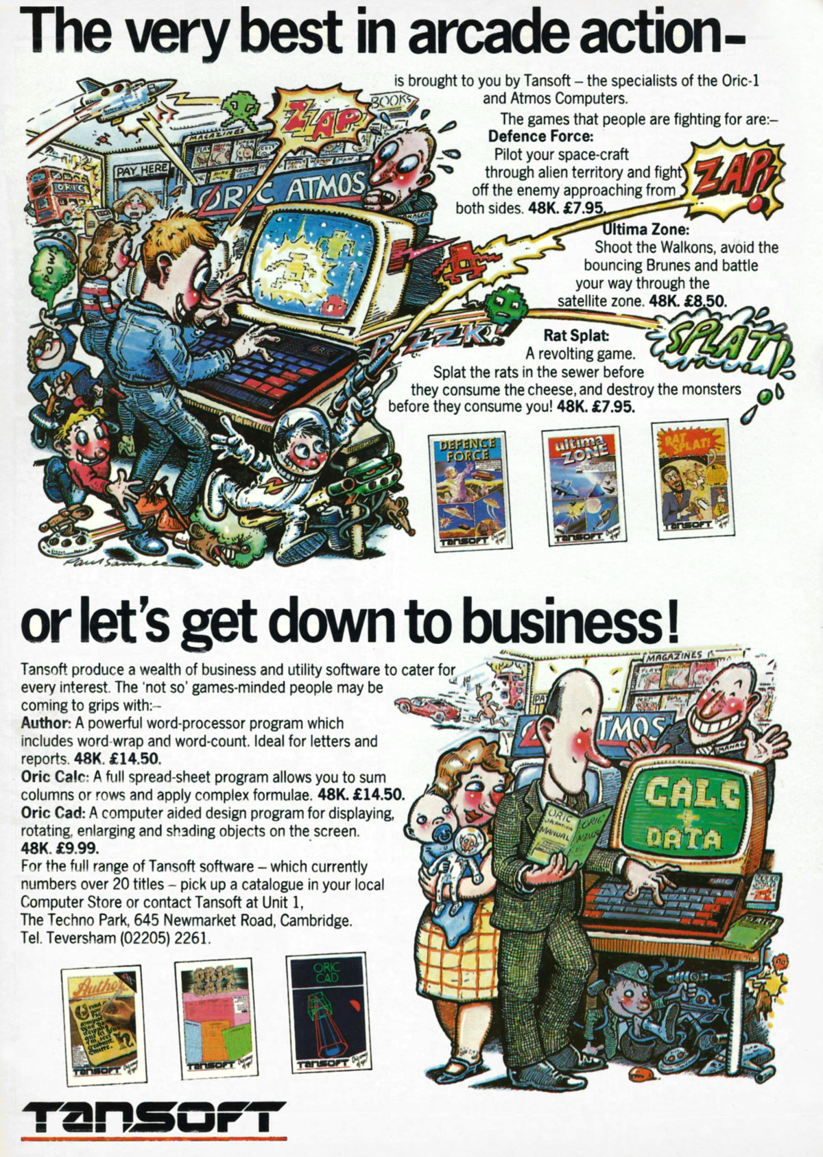 Tansoft advert, featuring Oric Cad and Oric Calc. From Your Computer, May 1984
