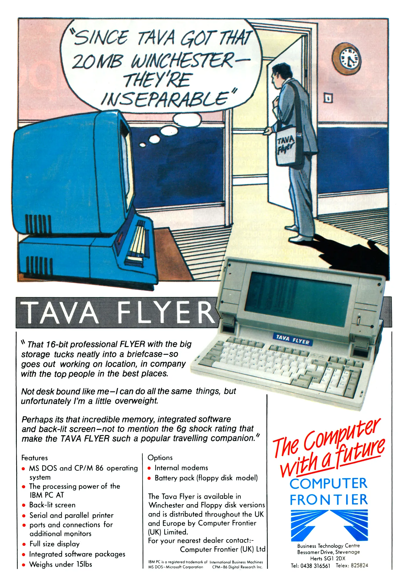 Tava Advert: Since Tava got that 20MB Winchester, they're inseparable, from Personal Computer World, March 1986