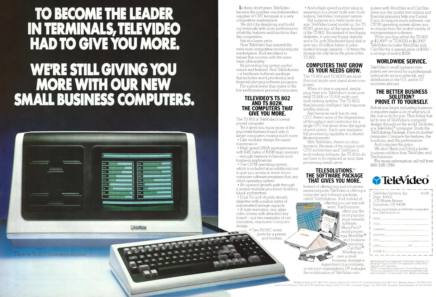 TeleVideo Advert: To become the leader in terminals, Televideo had to give you more, from Personal Computing, May 1982