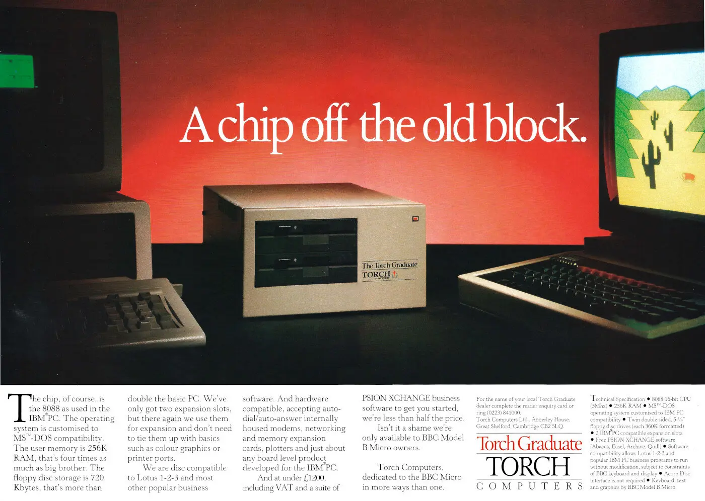 Torch Advert: A chip off the old block, from Personal Computer World, April 1985
