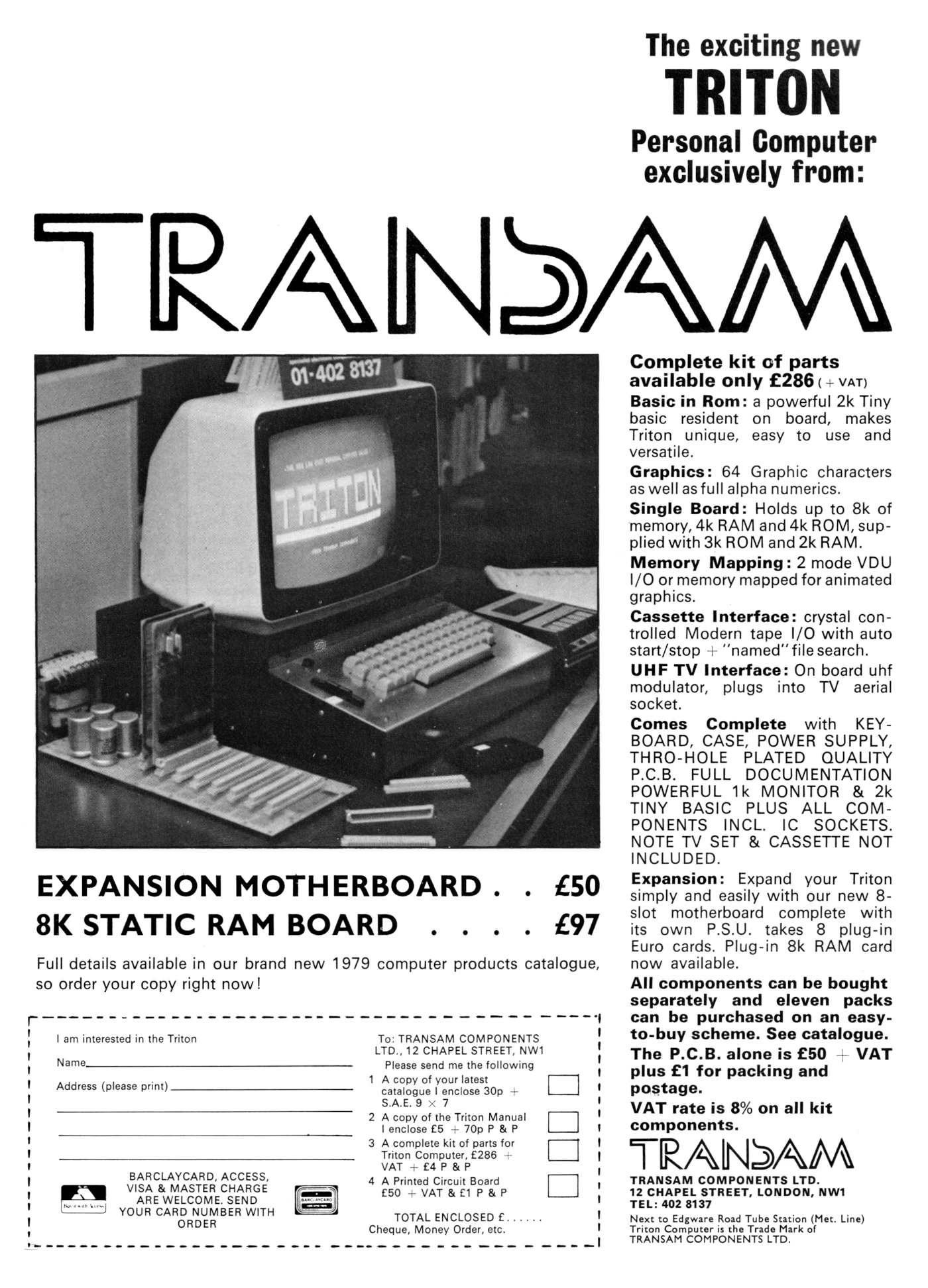 Transam Advert: Transam: The Exciting New Triton Personal Computer, from Practical Computing, April 1979