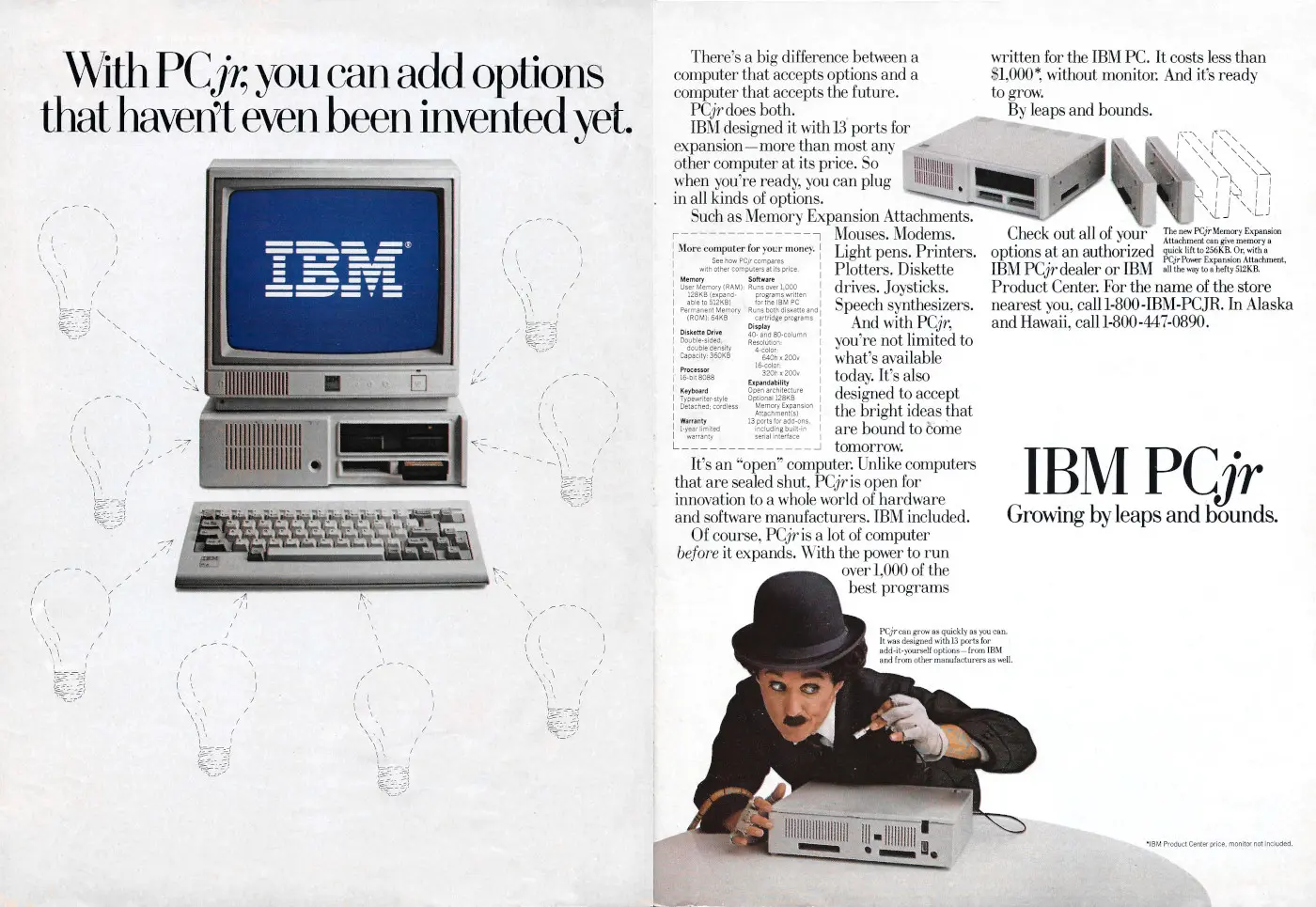 IBM Advert: With PCjr, you can add options that haven't even been invented yet, from US Magazine, July 1984