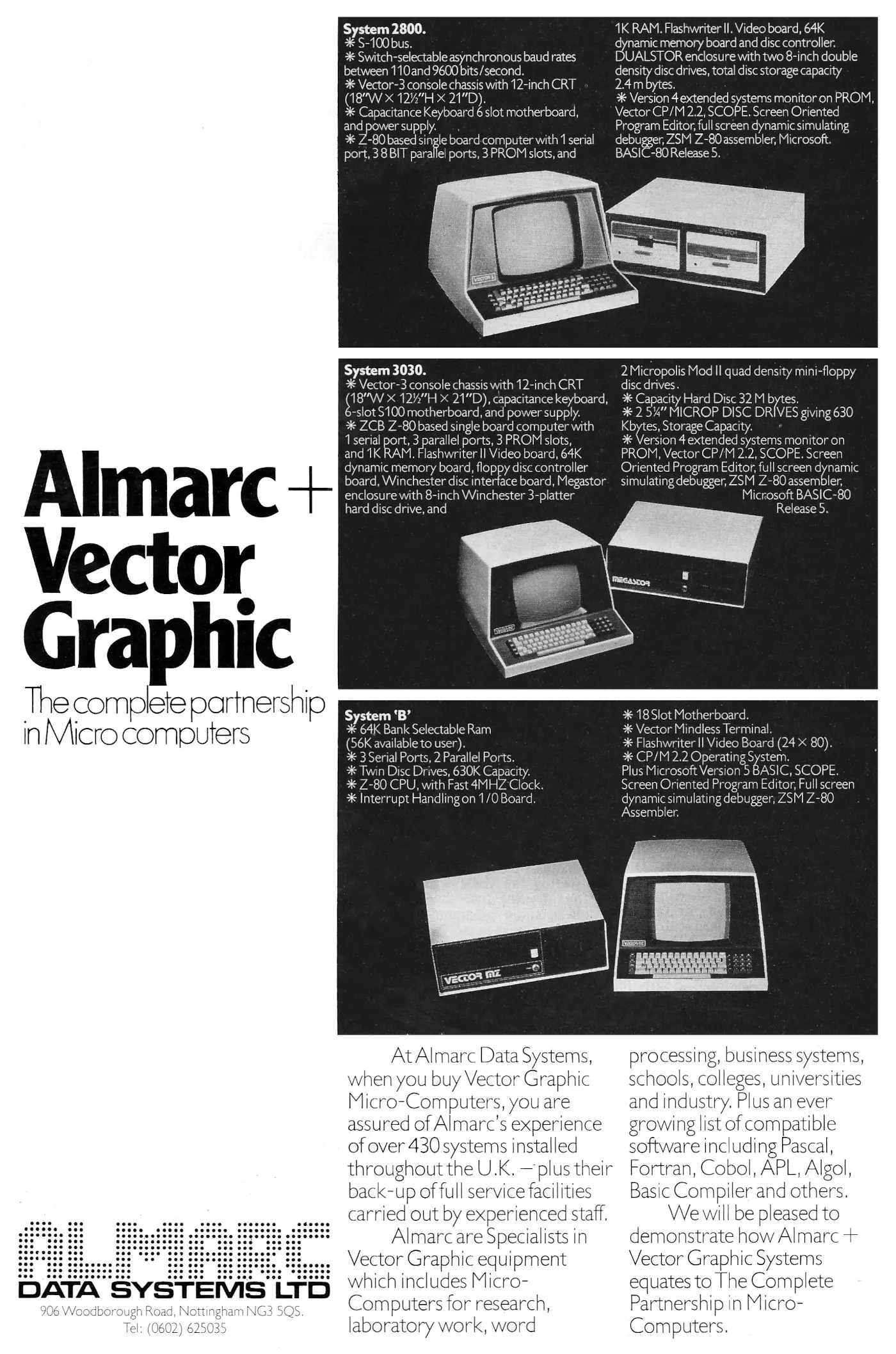 Vector Graphic Advert: Almarc and Vector Graphic - the complete partnership in microcomputers, from Personal Computer World, January 1981