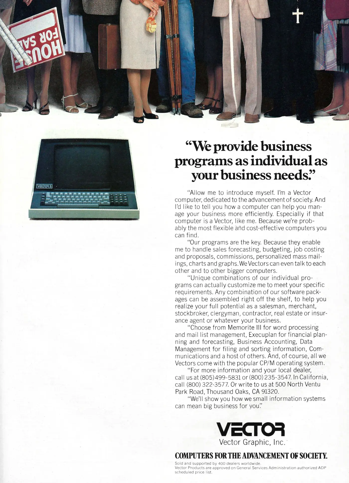 Vector Graphic Advert: Vector 3: Computers for the advancement of society, from Personal Computing, May 1982