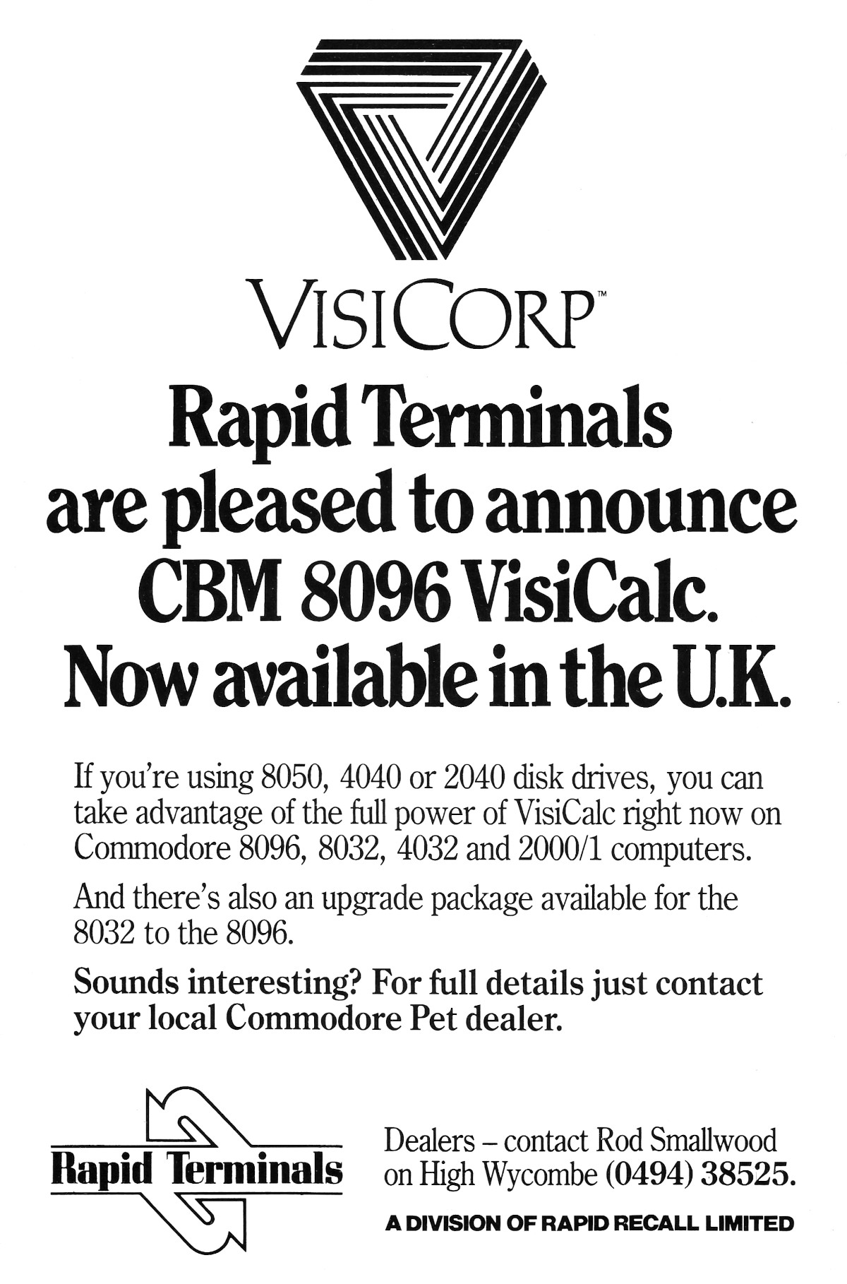 VisiCalc makes it to the UK on the Commodore/CBM range of micros. From Commodore Computing International, November 1982