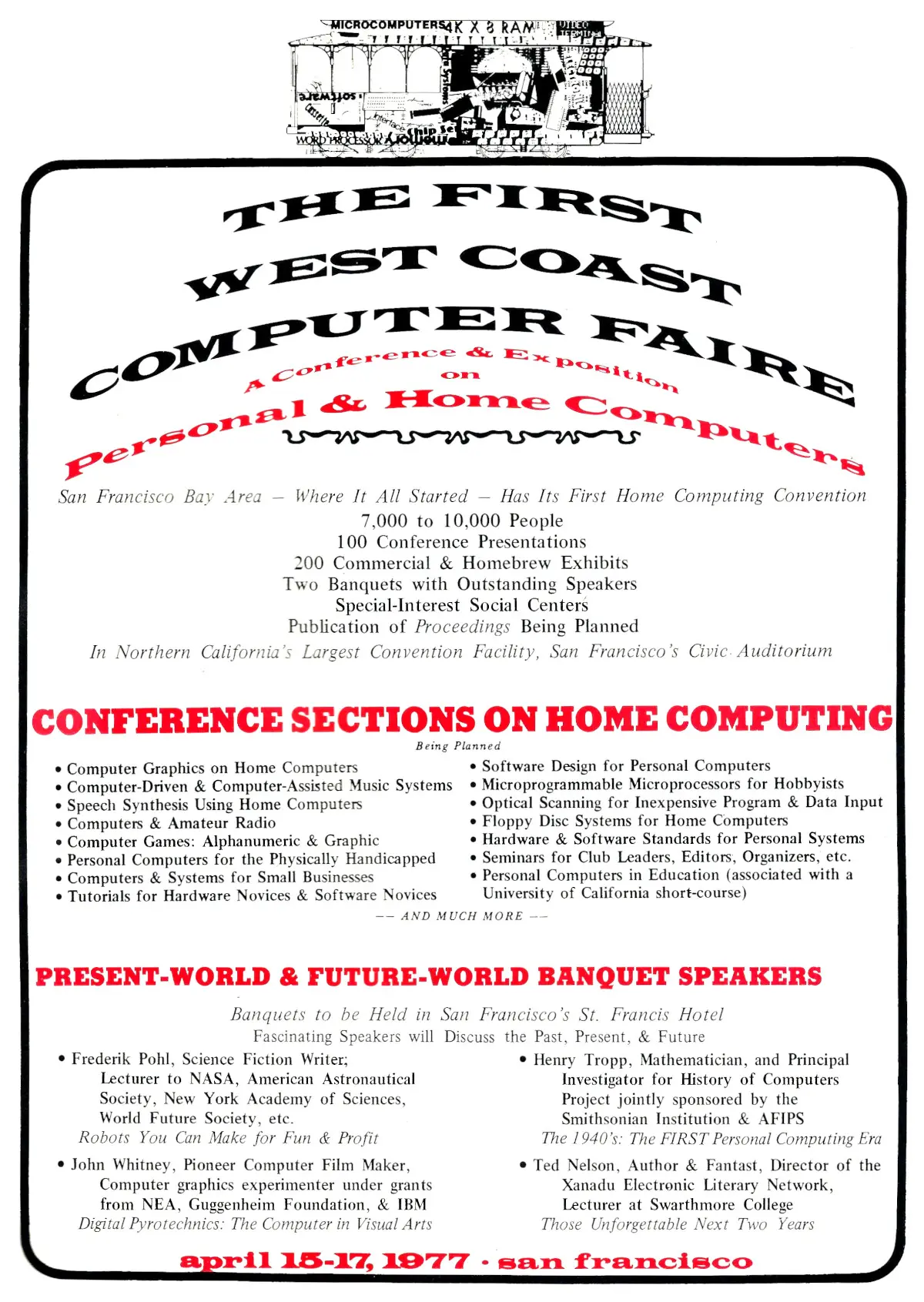 Advert for the West Coast Computer Faire in San Francisco, where the Commodore PET was shown.  From Byte - The Small Systems Journal, April 1977