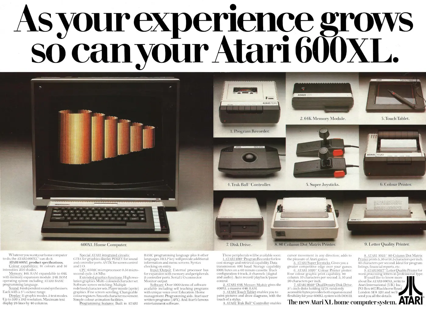 Atari Advert: As your experience grows, so can your Atari 600XL, from Your Computer, January 1984