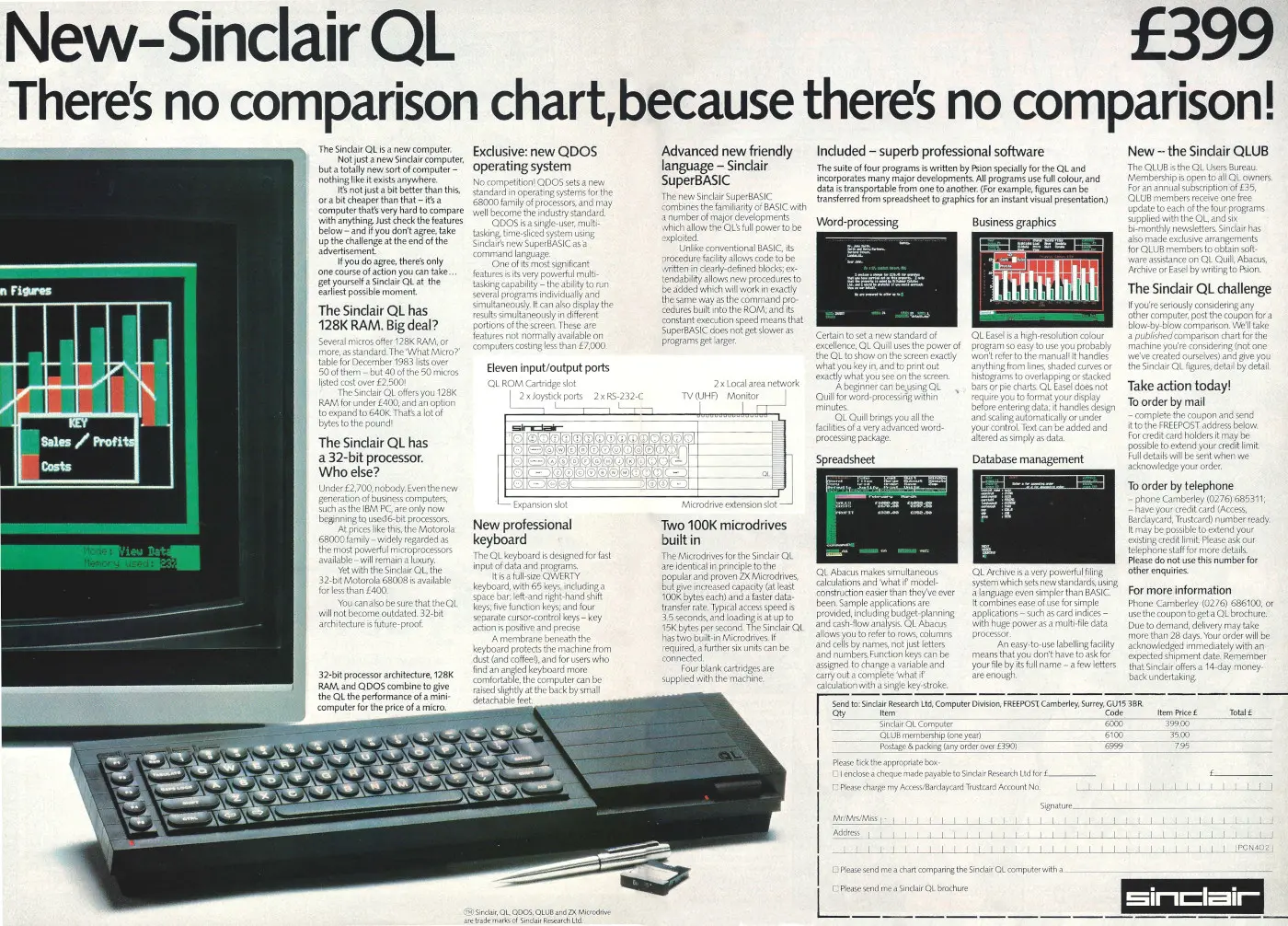 Sinclair Advert: The New Sinclair QL - There's no comparison chart because there's no comparison!, from Your Computer, June 1984
