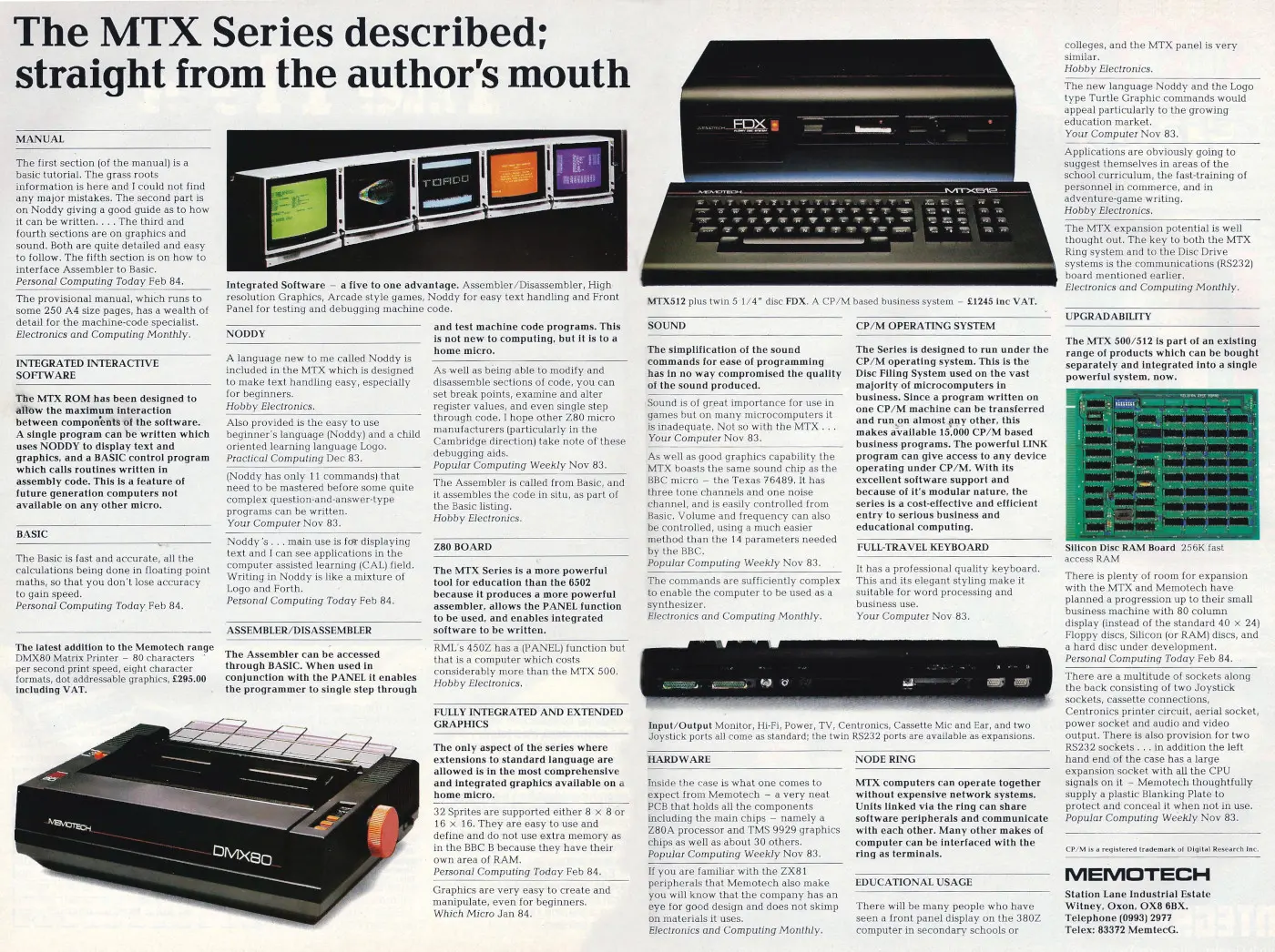 Memotech Advert: The MTX Series described; straight from the author's mouth, from Your Computer, May 1984