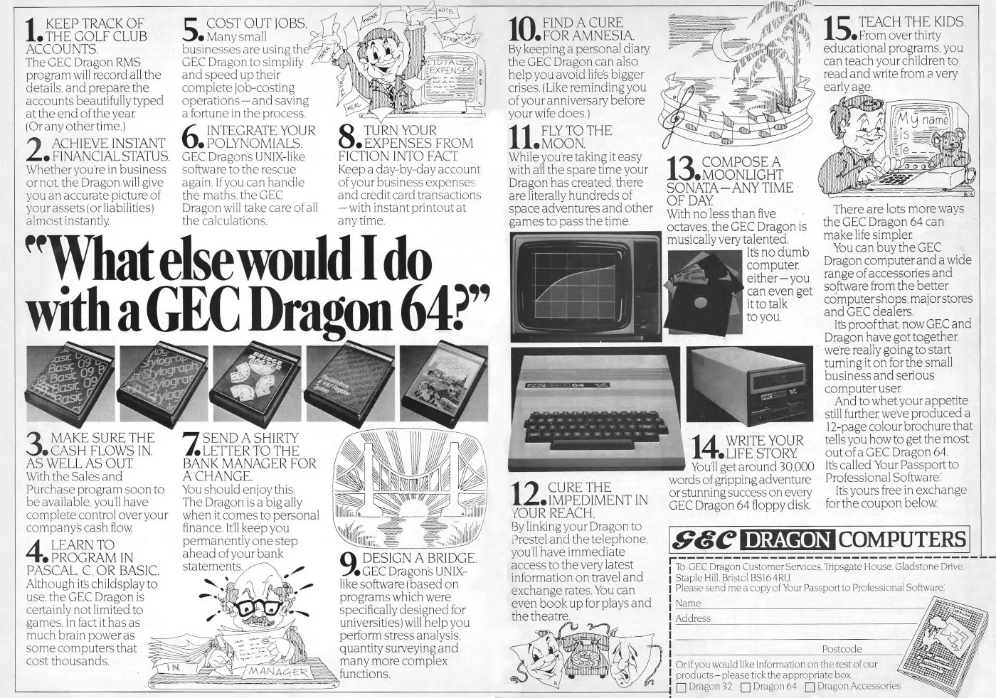 Dragon Data Advert: What else would I do with a GEC Dragon 64?, from Your Computer, July 1984