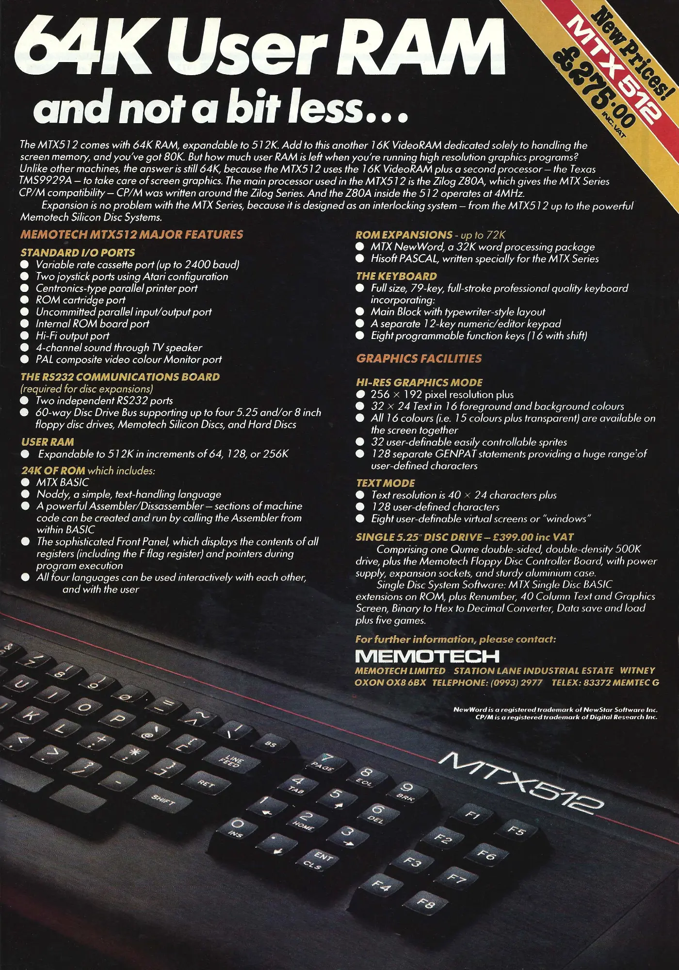 Memotech Advert: 64K User RAM and not a bit less..., from Your Computer, September 1984