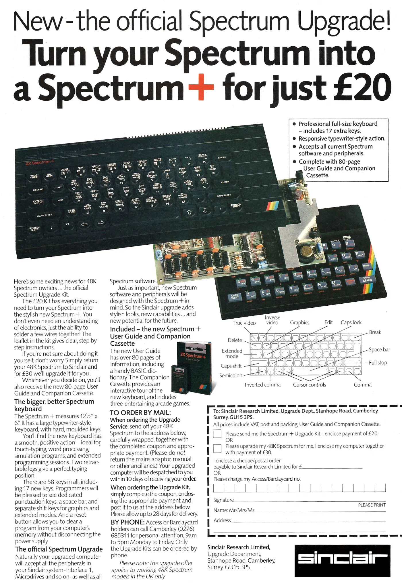 Sinclair Advert: Turn your Spectrum into a Spectrum+ for just £20, from Your Computer, March 1985