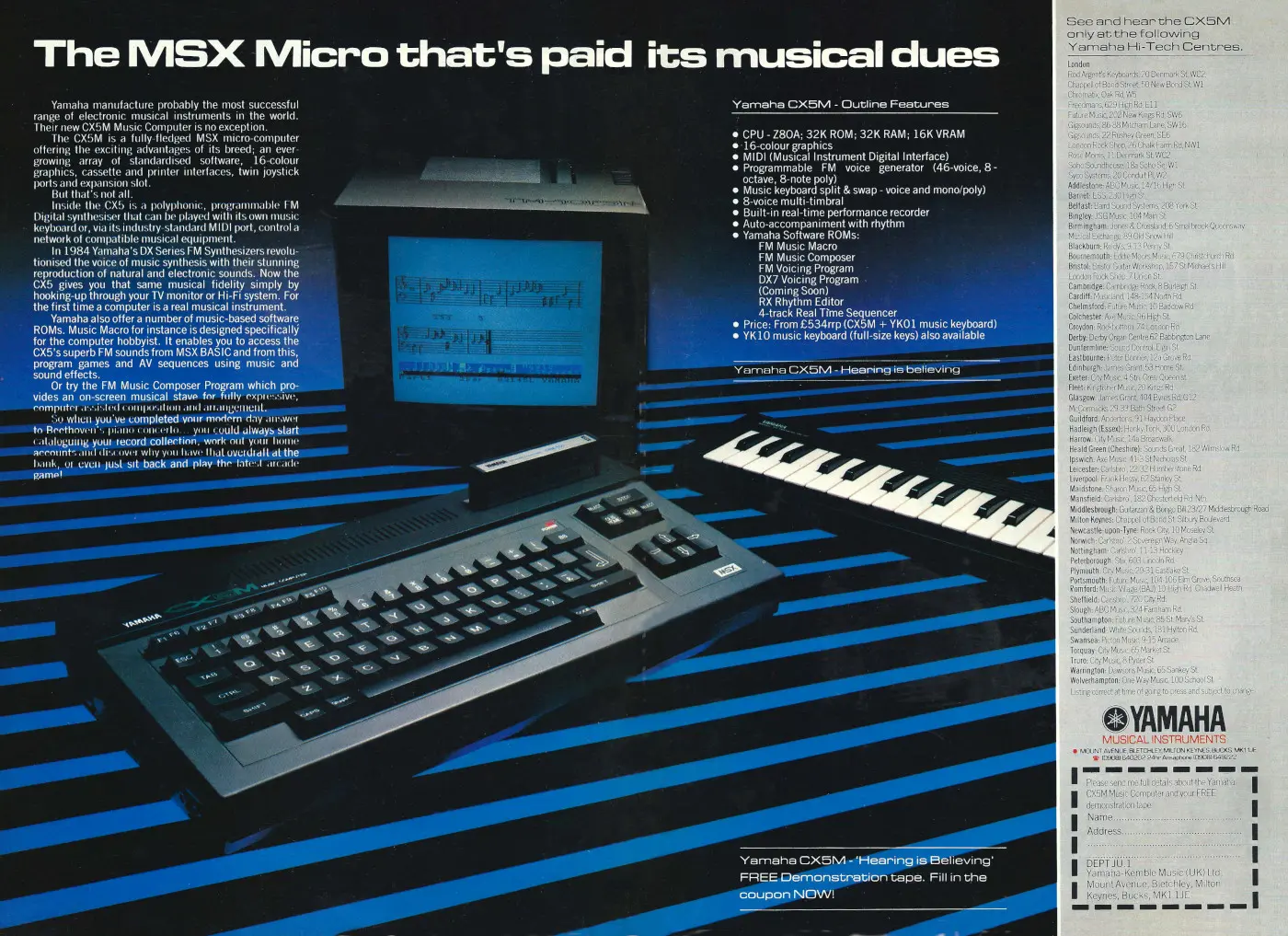 Yamaha Advert: The MSX micro that's paid its musical dues, from Your Computer, April 1985
