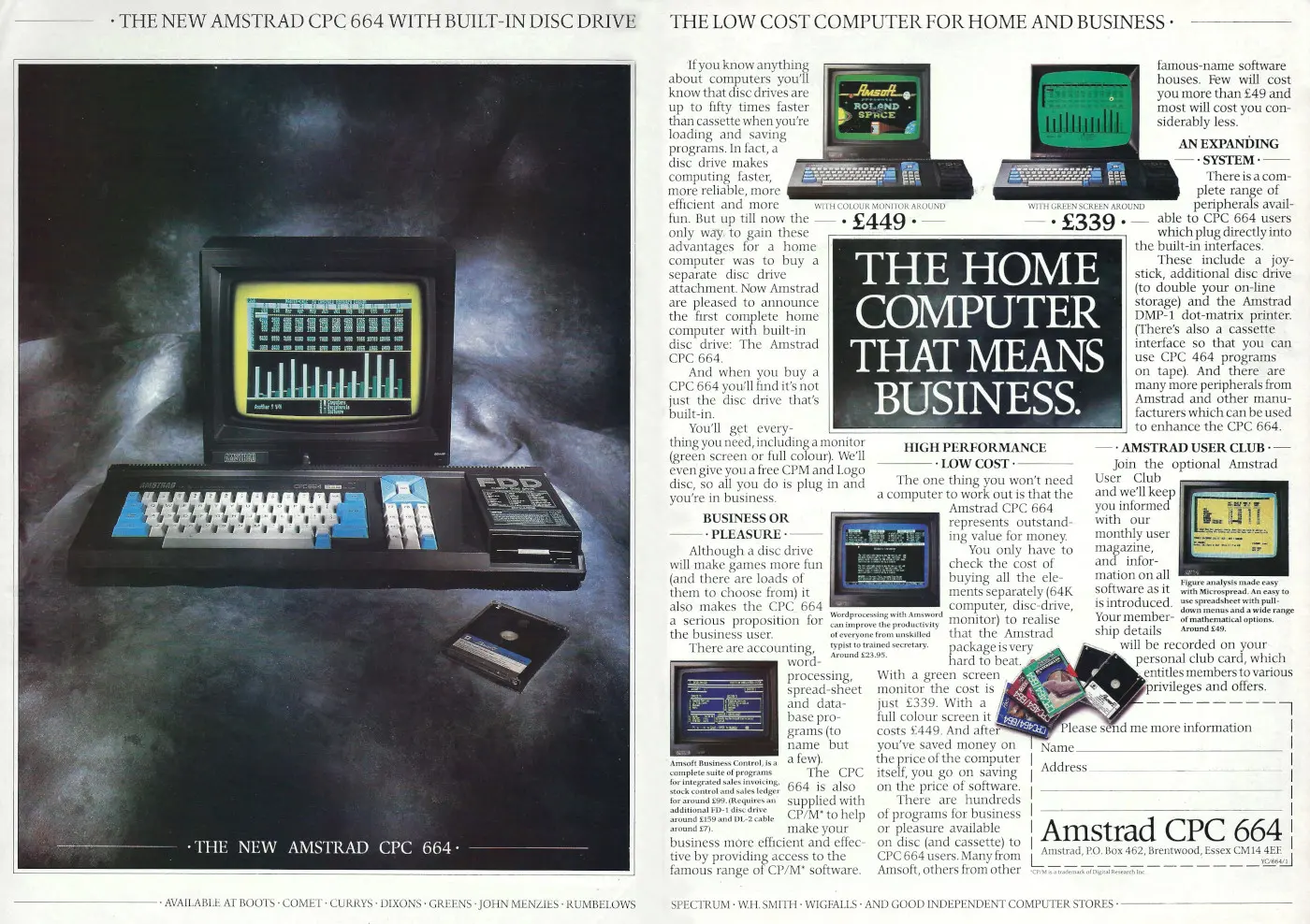 Amstrad Advert: The home computer that means business - Amstrad CPC664, from Your Computer, June 1985
