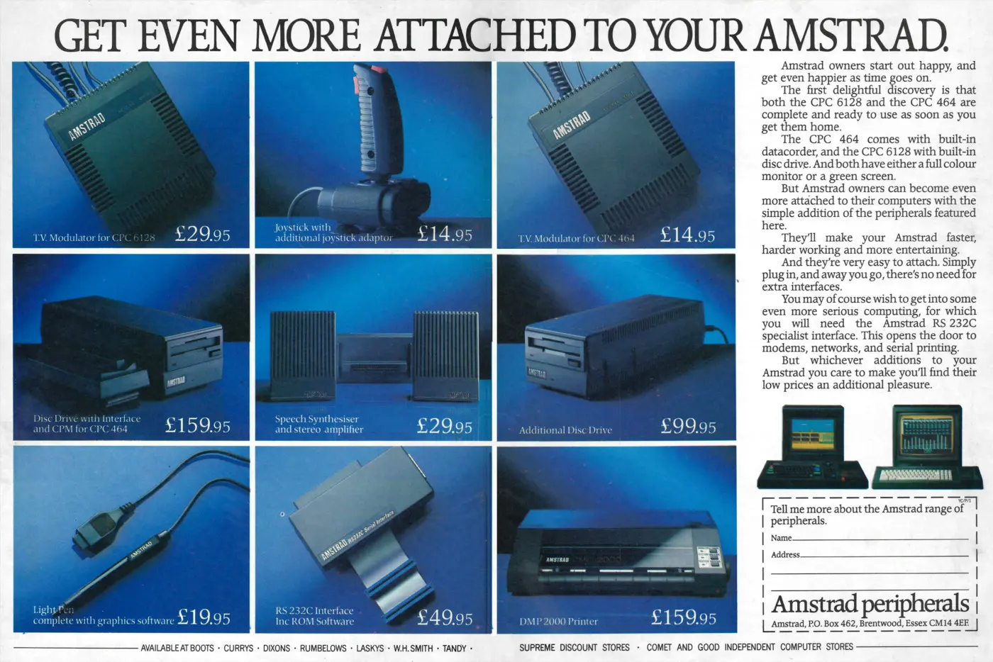 Amstrad Advert: Get even more attached to your Amstrad, from Your Computer, September 1985