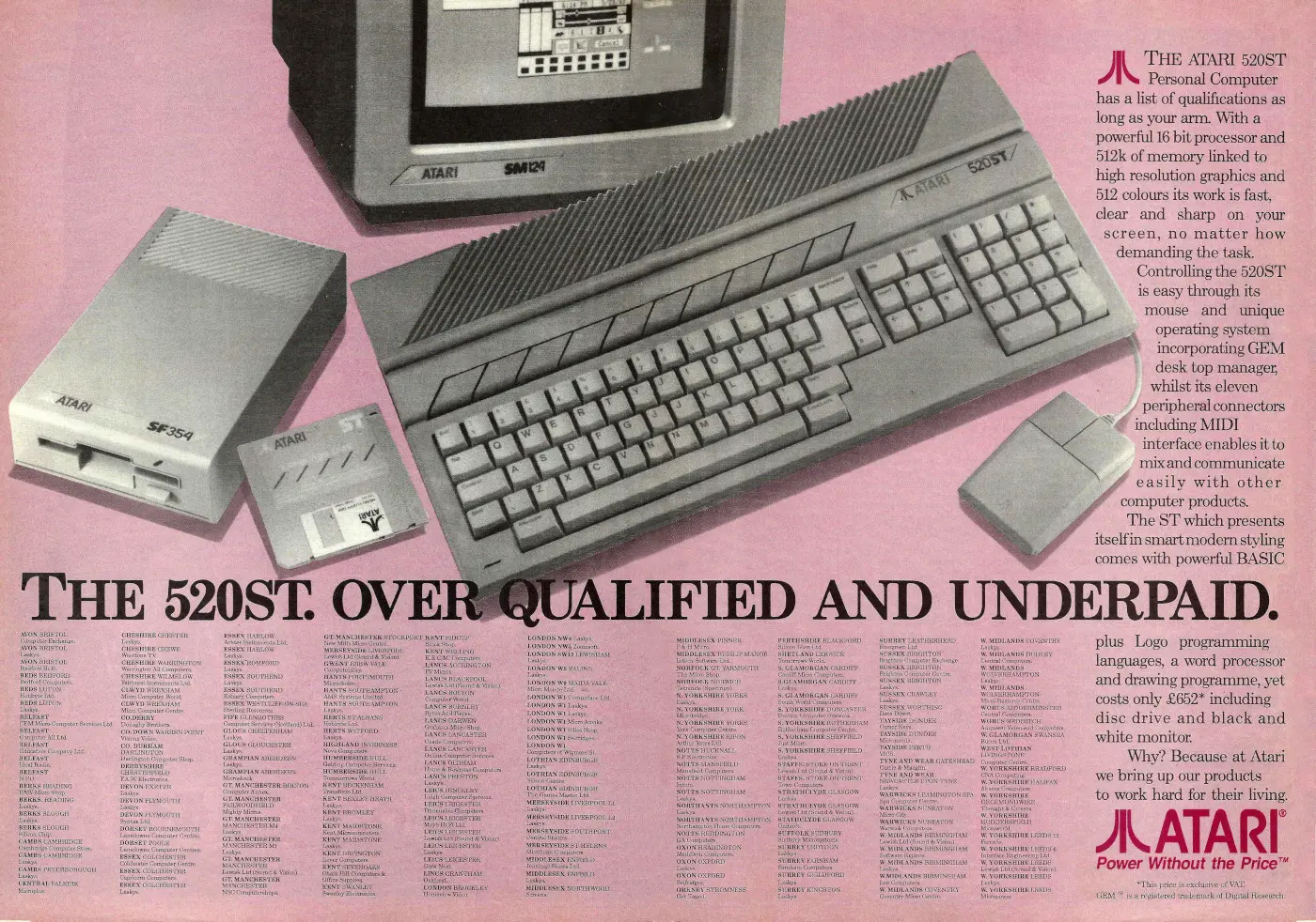 Atari Advert: The 520ST.  Over-qualified and under-paid, from Your Computer, April 1985