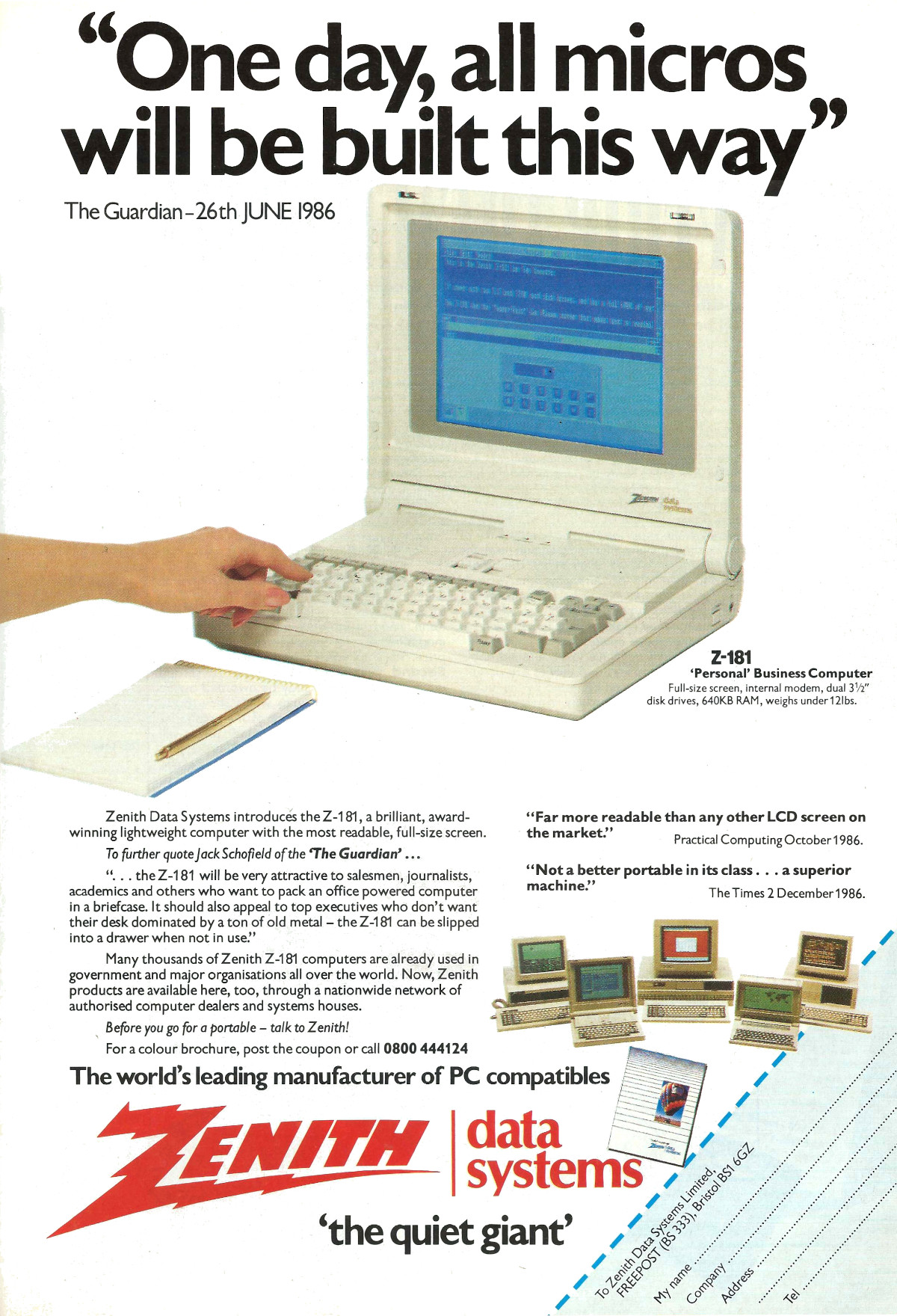 Zenith's Z181. From Practical Computing, April 1987
