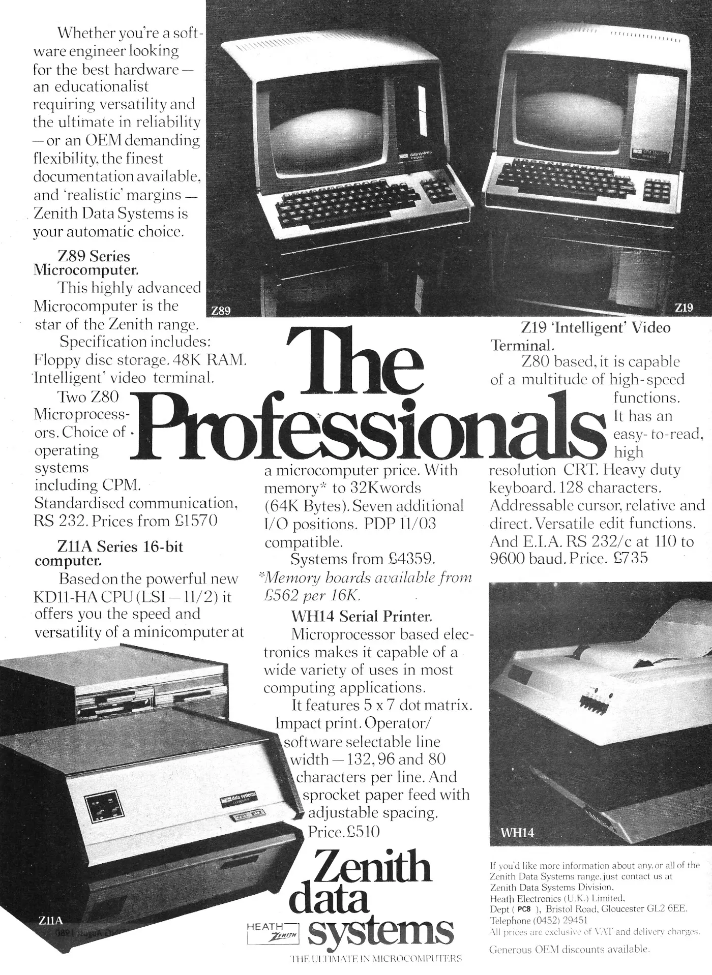 Zenith Data Systems Advert: The profesionals - Zenith Data Systems, from Practical Computing, August 1980