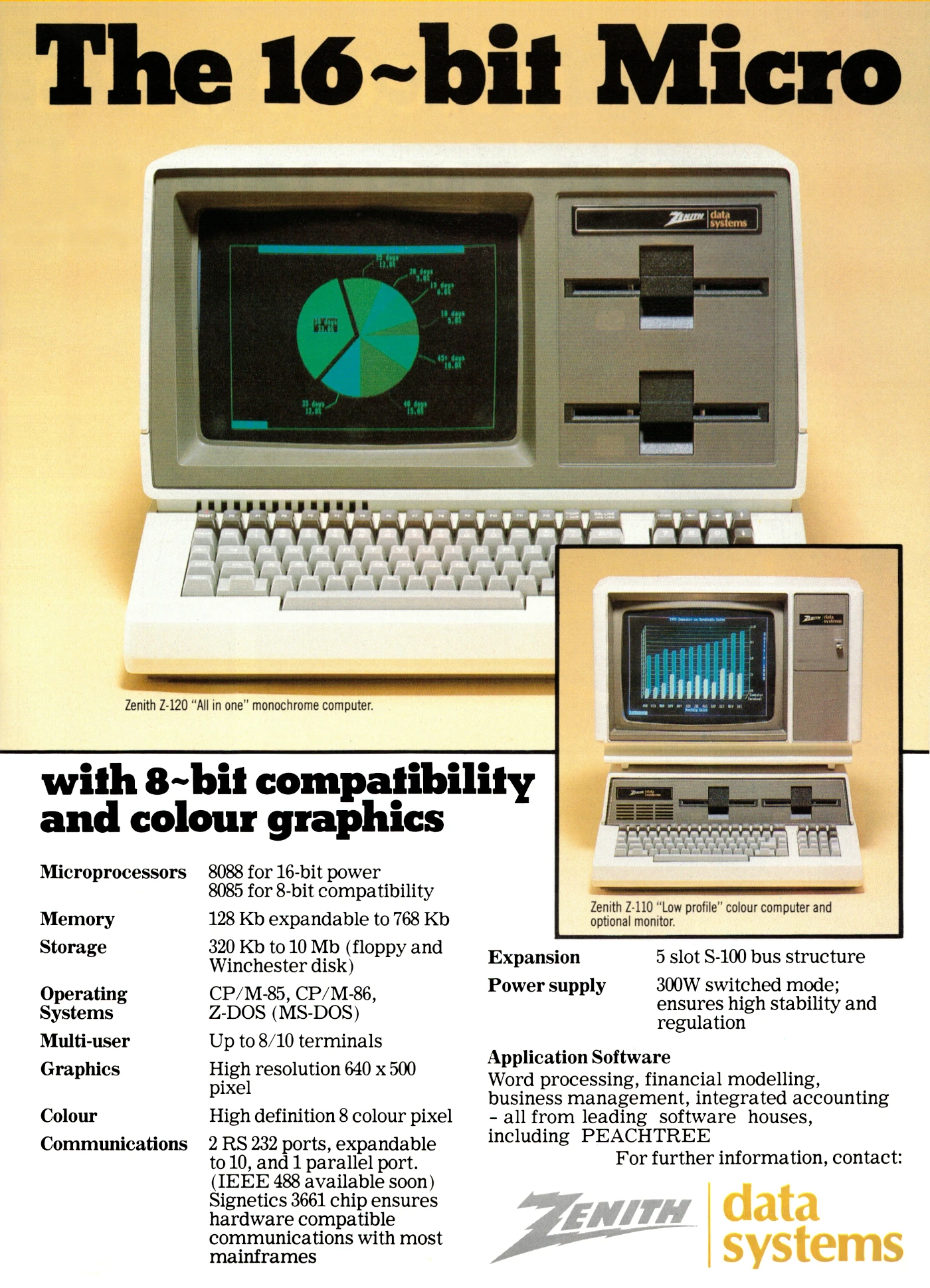 Zenith Data Systems Advert: The 16-bit micro with 8-bit compatibility, from Practical Computing, October 1982