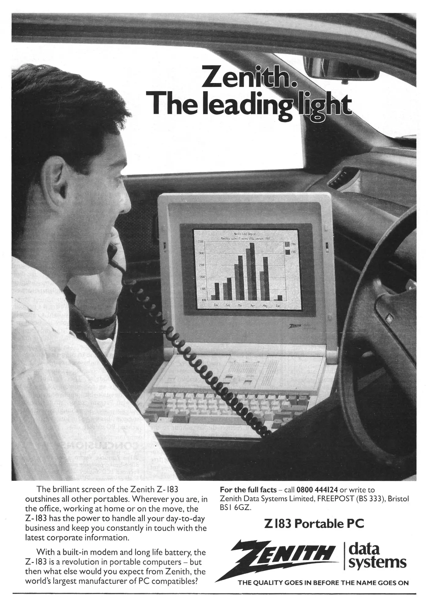Zenith Data Systems Advert: Zenith: The leading light, from Practical Computing, December 1987