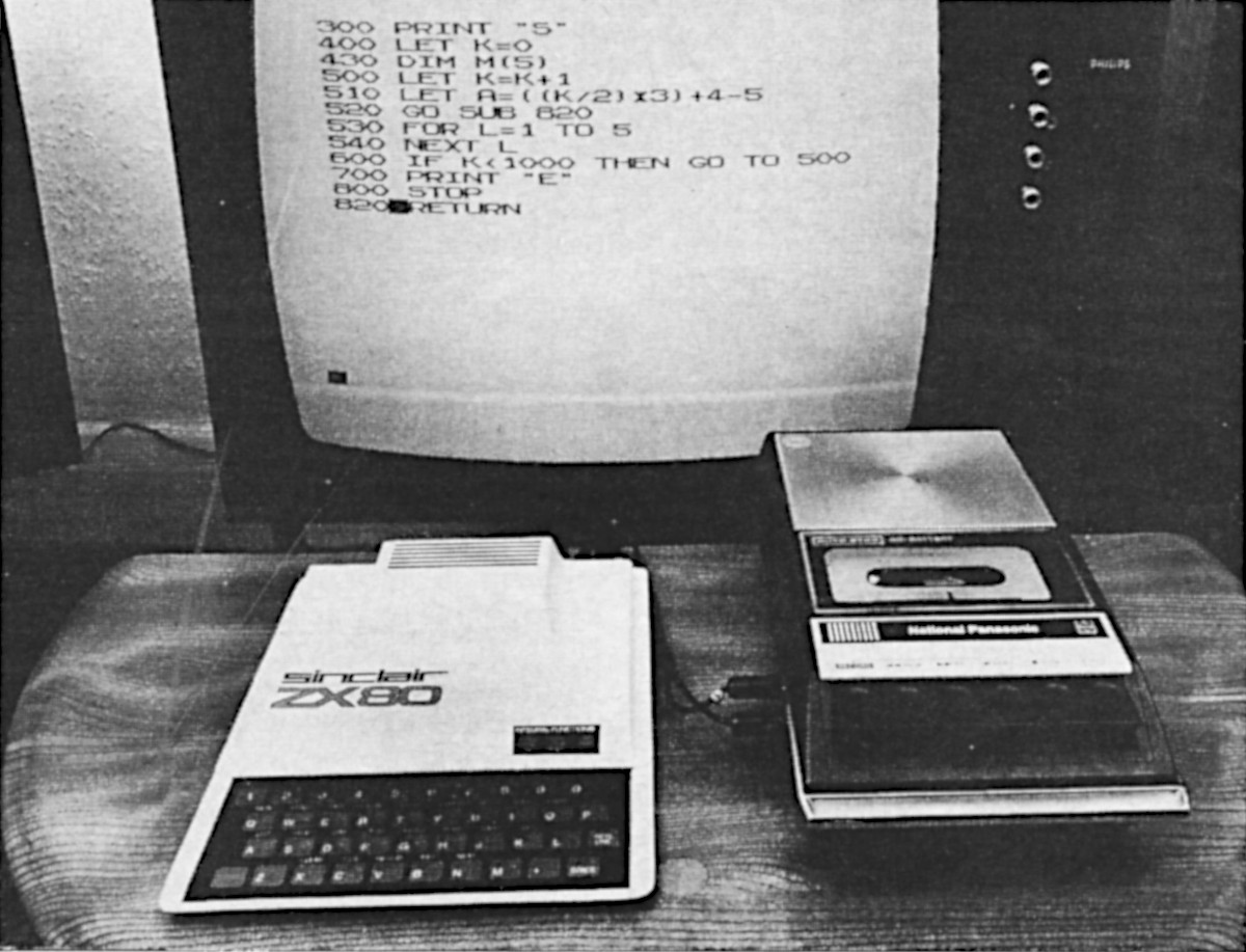 The ZX80 undergoing Personal Computer World's bench test, from Personal Computer World April 1980