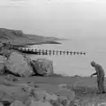 An old dude does metal detectoring on Barton beach, Life in Ford Cottage and Barton on Sea, Hampshire - 2nd April 1985