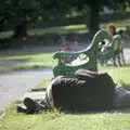 A tramp sleeps on the grass in Beaumont Park, Uni: The Navy-Curtiss NC-4 Trans-Atlantic Flight, Plymouth Sound - 31st May 1986