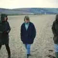 Jane, ? and Angela stride along the beach, Uni: Wembury and Slapton, Devon - 18th March 1989