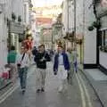 Chris, Riki and John on Fore Street in St. Ives, Uni: An End-of-it-all Trip to Land's End, Cornwall - 13th June 1989