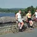 Andy, John and Riki on the dam at Burrator, Uni: A Burrator Bike Ride, Dartmoor - 20th June 1989
