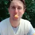 Riki with a piece of scampi in his mouth, Uni: A Burrator Bike Ride, Dartmoor - 20th June 1989