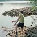 John does a bit of stone skimming, Uni: A Burrator Bike Ride, Dartmoor - 20th June 1989