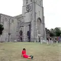 Angela on the lawn in front of Christchurch Priory, Back from Uni: Yarmouth, Alum Bay and Barton-on-sea, Hampshire - 23rd July 1989