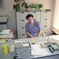 Liz is spotted in an office in Bransgore, Back From Uni: Summer Pruning, Bransgore, Dorset - 25th July 1989