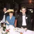 Baz Spragge does bunny-ears over Wendy Beford, BPCC Printec Christmas Do, Harleston Swan - 15th December 1989