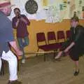 Hilary does some random pool-stick dancing, Golden Jubilee Celebrations, The Village Hall, Brome, Suffolk - 4th June 2002