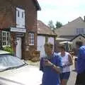 Apple, Pippa and Al bring back beer from the bar, The BSCC Annual Bike Ride, Orford, Suffolk - 12th July 2003